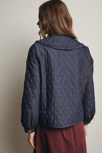 Forte Embroidered Quilted Denim Jacket in Midnight Indigo