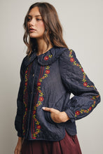 Load image into Gallery viewer, Forte Embroidered Quilted Denim Jacket in Midnight Indigo
