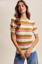 Load image into Gallery viewer, Listicle Striped Pointelle Knit Top in Olive Coral
