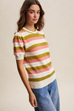 Load image into Gallery viewer, Listicle Striped Pointelle Knit Top in Olive Coral
