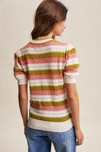 Load image into Gallery viewer, Listicle Striped Pointelle Knit Top in Olive Coral
