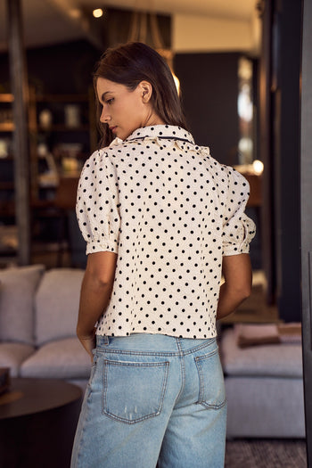LovLov Sweet Poise Polka Dot Ribbon Detail Top in Ivory