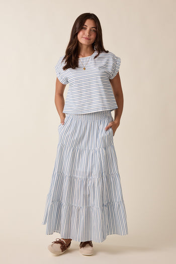 Wishlist Striped Top And Skirt Set in Blue/White ON ORDER