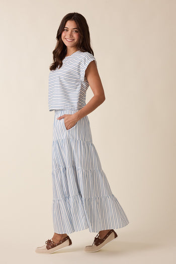 Wishlist Striped Top And Skirt Set in Blue/White ON ORDER