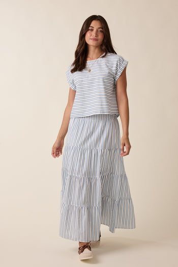 Wishlist Striped Top And Skirt Set in Blue/White ON ORDER