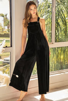 LovLov Solid Color Velvet Overalls in Black