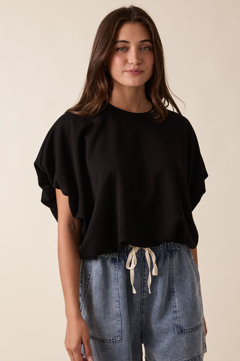 Wishlist Scuba Bubble Hem Top in Black