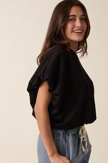 Wishlist Scuba Bubble Hem Top in Black
