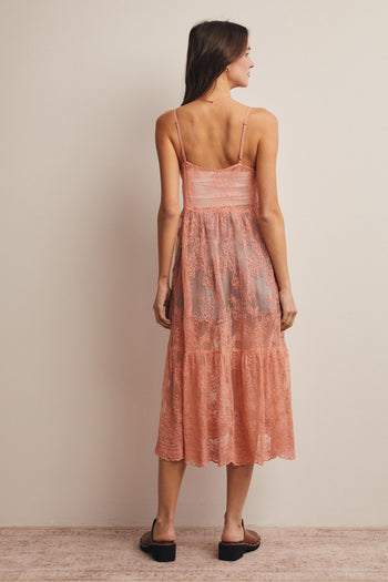 Forte Embroidered Lace Long Duster in Rosewood
