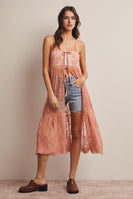 Forte Embroidered Lace Long Duster in Rosewood