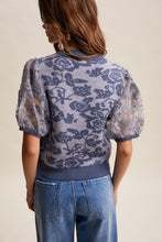 Load image into Gallery viewer, Listicle Rose Embroidered Contrast Knit Top in Denim Blue
