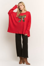 Load image into Gallery viewer, HEIMISH OVERSIZED Textured Knit Top with Sequin Christmas Bow in Red
