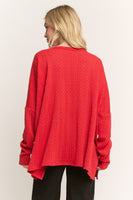 HEIMISH OVERSIZED Textured Knit Top with Sequin Christmas Bow in Red