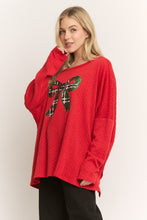 Load image into Gallery viewer, HEIMISH OVERSIZED Textured Knit Top with Sequin Christmas Bow in Red
