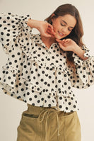 LovLov Contrasting Polka Dot Flowy Boho Top in Ivory
