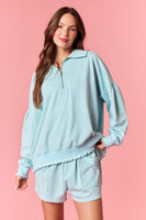 Peach Love Solid Color Wavy Stripe Hem Set in Light Blue