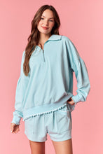 Load image into Gallery viewer, Peach Love Solid Color Wavy Stripe Hem Set in Light Blue
