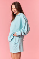 Peach Love Solid Color Wavy Stripe Hem Set in Light Blue