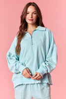 Peach Love Solid Color Wavy Stripe Hem Set in Light Blue