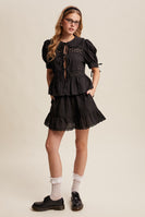 Listicle Lace Trim Peplum Top and Skirt Set in Black