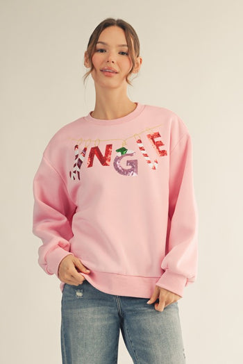 Jodifl Sequin JINGLE Sweatshirt in Light Pink
