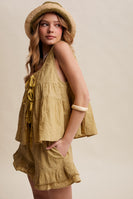 Listicle Embroidered Tiered Ruffle Set in Willow Green