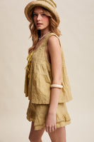 Listicle Embroidered Tiered Ruffle Set in Willow Green