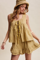 Listicle Embroidered Tiered Ruffle Set in Willow Green