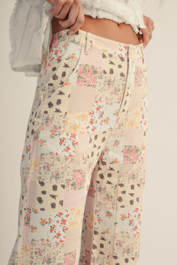 LovLov Vintage Pastel Floral Patchwork Wide Leg Pants in Floral ON ORDER