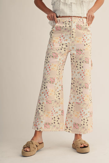 LovLov Vintage Pastel Floral Patchwork Wide Leg Pants in Floral ON ORDER