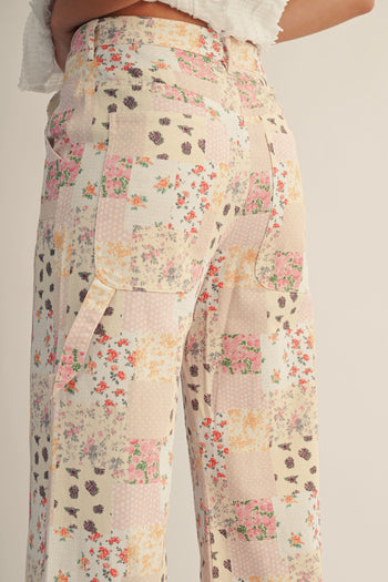 LovLov Vintage Pastel Floral Patchwork Wide Leg Pants in Floral ON ORDER