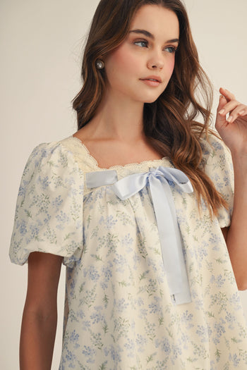 LovLov Blue Ribbon Meadow Bloom Dress in Floral