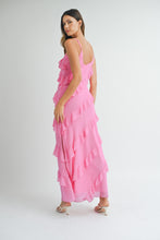 Load image into Gallery viewer, MABLE Asymetrical Tiered Ruffled Maxi Dress in Pink
