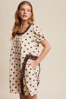 Listicle Polka Dot Ruffle Mini Dress in Brown
