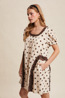 Listicle Polka Dot Ruffle Mini Dress in Brown