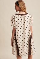 Listicle Polka Dot Ruffle Mini Dress in Brown