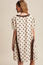 Load image into Gallery viewer, Listicle Polka Dot Ruffle Mini Dress in Brown
