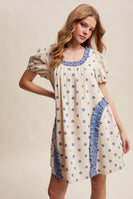 Listicle Polka Dot Ruffle Mini Dress in Dusty Blue