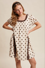 Load image into Gallery viewer, Listicle Polka Dot Ruffle Mini Dress in Brown
