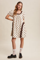 Listicle Polka Dot Ruffle Mini Dress in Brown