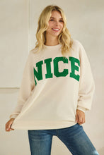 Load image into Gallery viewer, Tres Bien Solid Color Cloudy Knit Top with NICE Graphic Print Front in Cream
