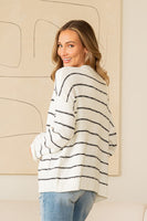 Sew in Love Striped Knit Cardigan in Off White/Black