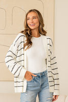 Sew in Love Striped Knit Cardigan in Off White/Black