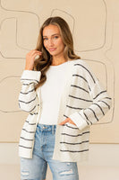 Sew in Love Striped Knit Cardigan in Off White/Black