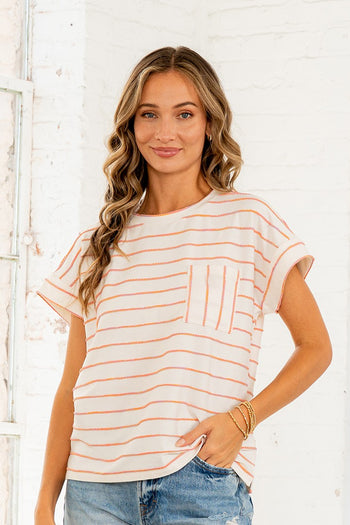 Sew in Love Striped Casual Top in Ivory/Peach