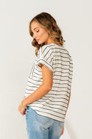 Sew in Love Striped Casual Top in Ivory/Black ON ORDER