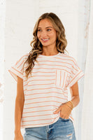 Sew in Love Striped Casual Top in Ivory/Peach