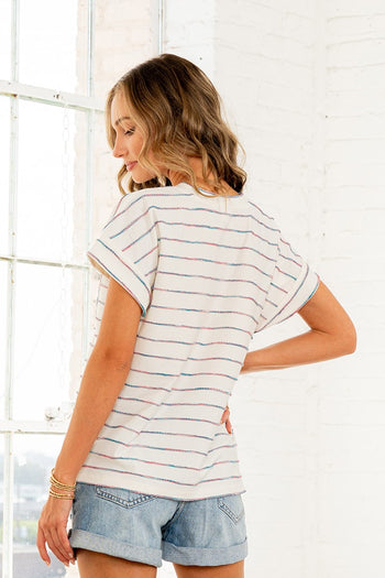 Sew in Love Striped Casual Top in Ivory/Teal