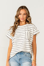 Load image into Gallery viewer, Sew in Love Striped Casual Top in Ivory/Black ON ORDER
