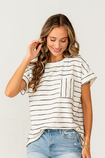 Sew in Love Striped Casual Top in Ivory/Black ON ORDER